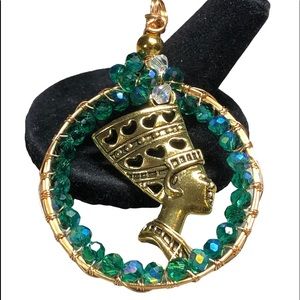 Nefertiti pendant in a wire frame with Czech crystals